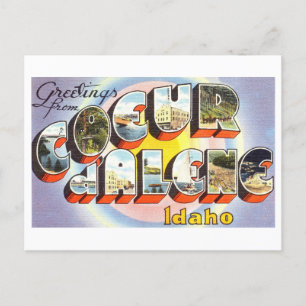 Postal Saludos antiguos de Coeur d'Alene, Idaho,