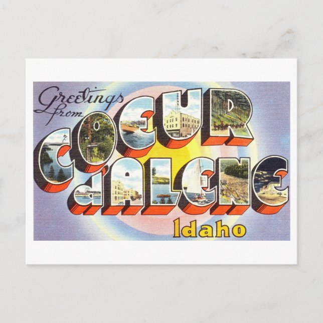 Postal Saludos antiguos de Coeur d'Alene, Idaho, (Anverso)