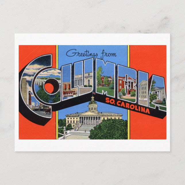 Postal Saludos antiguos de Columbia, Carolina del Sur (Anverso)