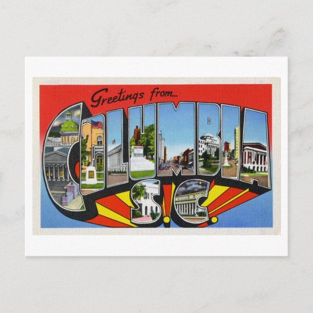 Postal Saludos antiguos de Columbia, Carolina del Sur (Anverso)