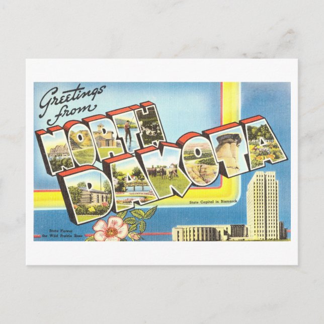 Postal Saludos antiguos de Dakota del Norte (Anverso)
