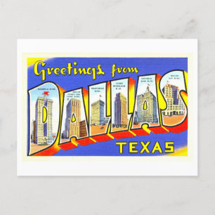 Postal Saludos antiguos de Dallas, Texas,