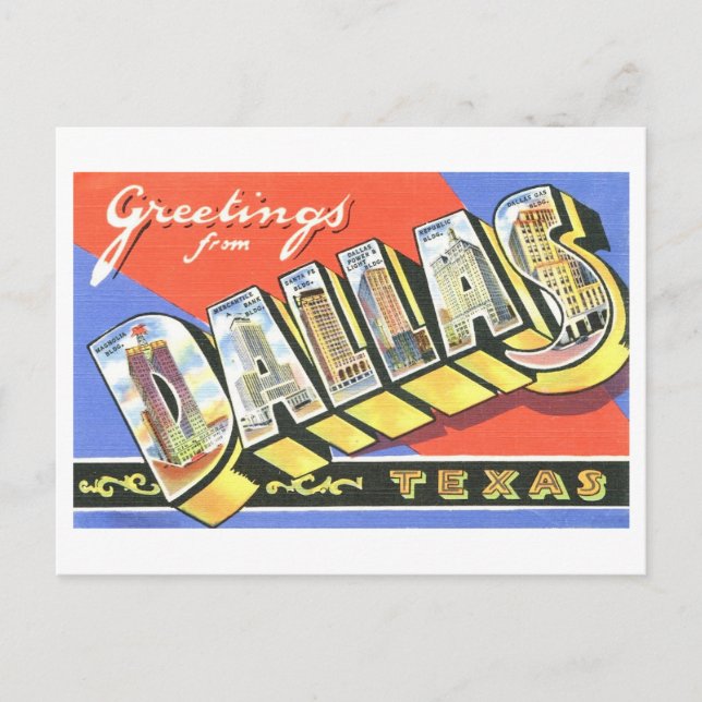 Postal Saludos antiguos de Dallas, Texas (Anverso)