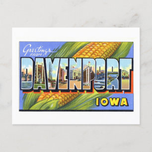 Postal Saludos antiguos de Davenport, Iowa