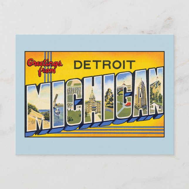 Postal Saludos antiguos de Detroit Michigan (Anverso)