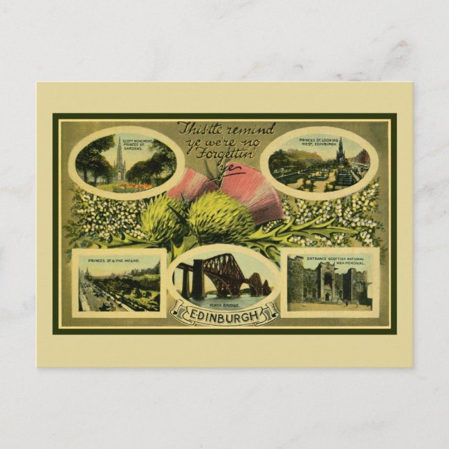 Postal Saludos antiguos de Edimburgo de los años 1900 (Anverso)