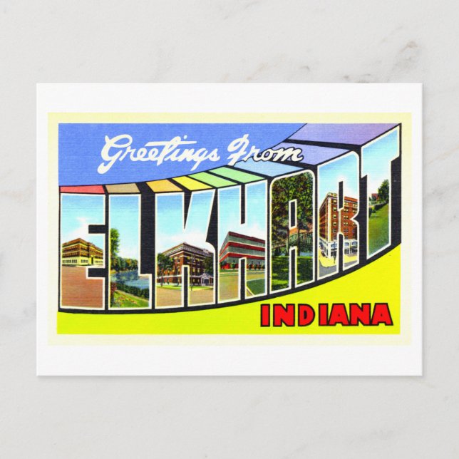 Postal Saludos antiguos de Elkhart, Indiana, (Anverso)