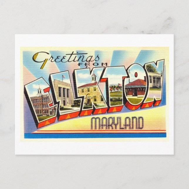 Postal Saludos antiguos de Elkton, Maryland (Anverso)