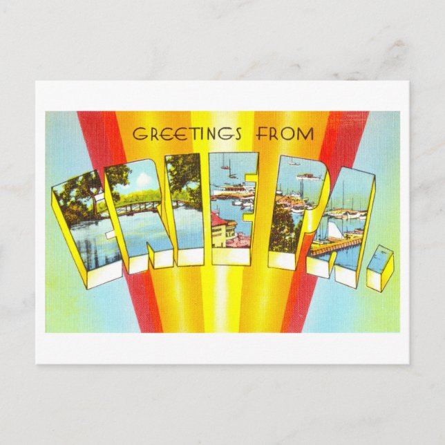 Postal Saludos antiguos de Erie, Pennsylvania (Anverso)