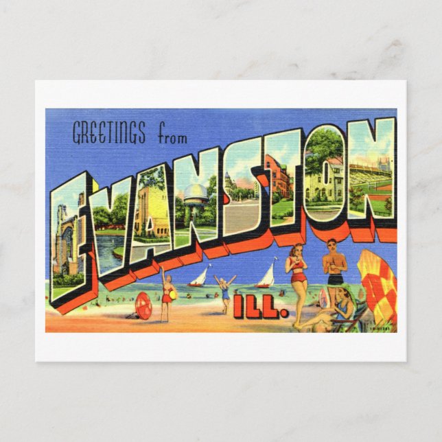 Postal Saludos antiguos de Evanston, Illinois (Anverso)