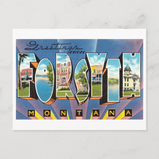 Postal Saludos antiguos de Forsyth, Montana (Anverso)