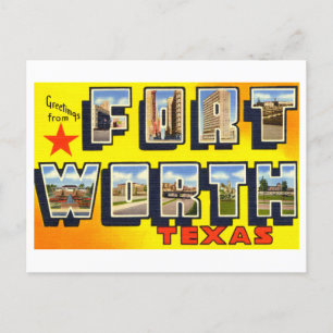 Postal Saludos antiguos de Fort Worth, Texas,