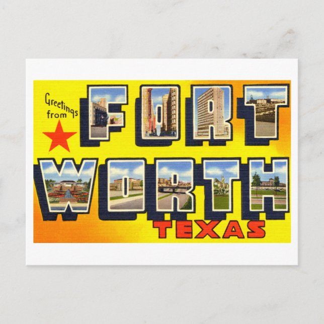 Postal Saludos antiguos de Fort Worth, Texas, (Anverso)