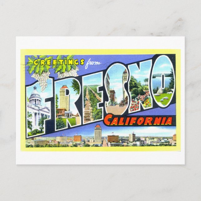 Postal Saludos antiguos de Fresno, California, (Anverso)