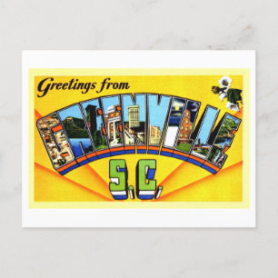 Postal Saludos antiguos de Greenville, Carolina del Sur