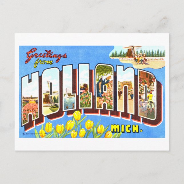 Postal Saludos antiguos de Holanda, Michigan, (Anverso)