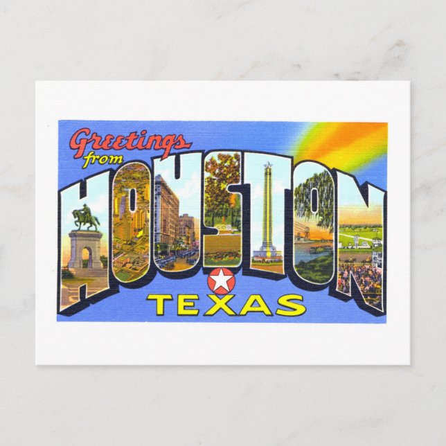 Postal Saludos antiguos de Houston, Texas, (Anverso)