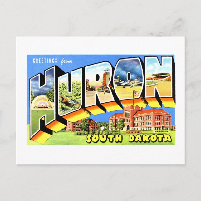 Postal Saludos antiguos de Huron, Dakota del Sur, (Anverso)