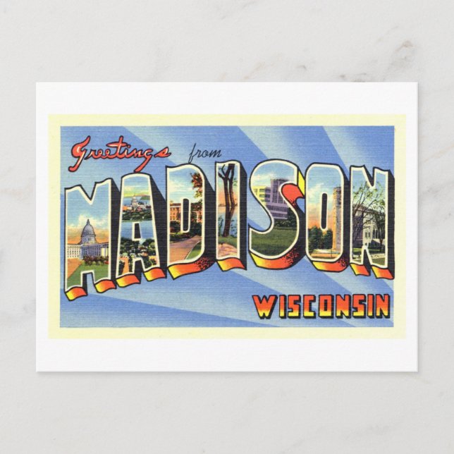 Postal Saludos antiguos de Madison, Wisconsin (Anverso)