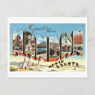 Postal Saludos antiguos de Mandan, Dakota del Norte