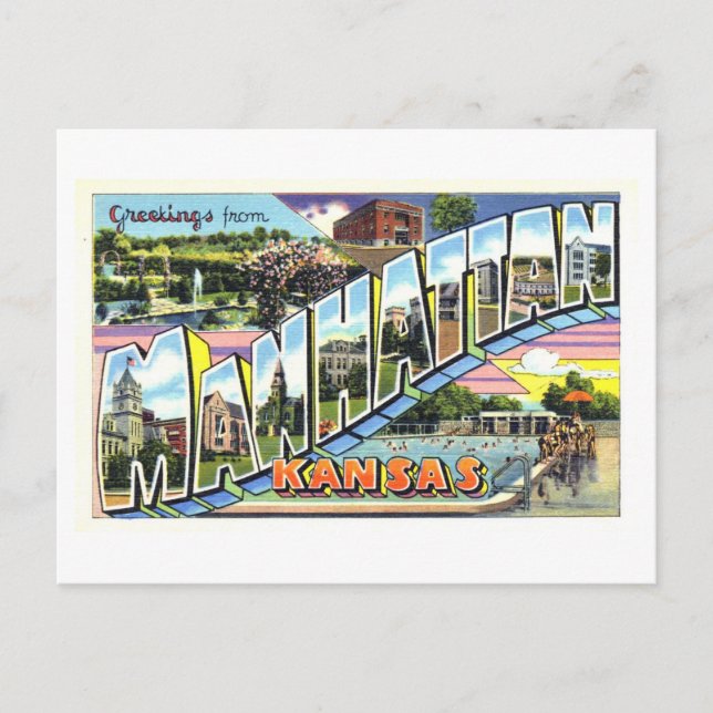 Postal Saludos antiguos de Manhattan, Kansas (Anverso)