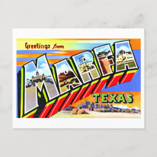 Postal Saludos antiguos de Marfa, Texas,