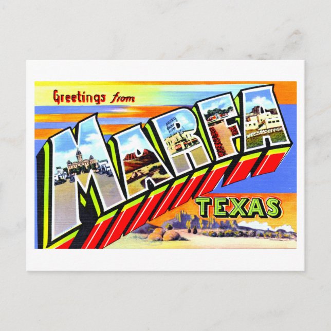 Postal Saludos antiguos de Marfa, Texas, (Anverso)