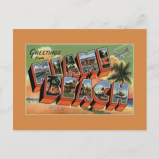 Postal Saludos antiguos de Miami Beach de alta resolución (Anverso)