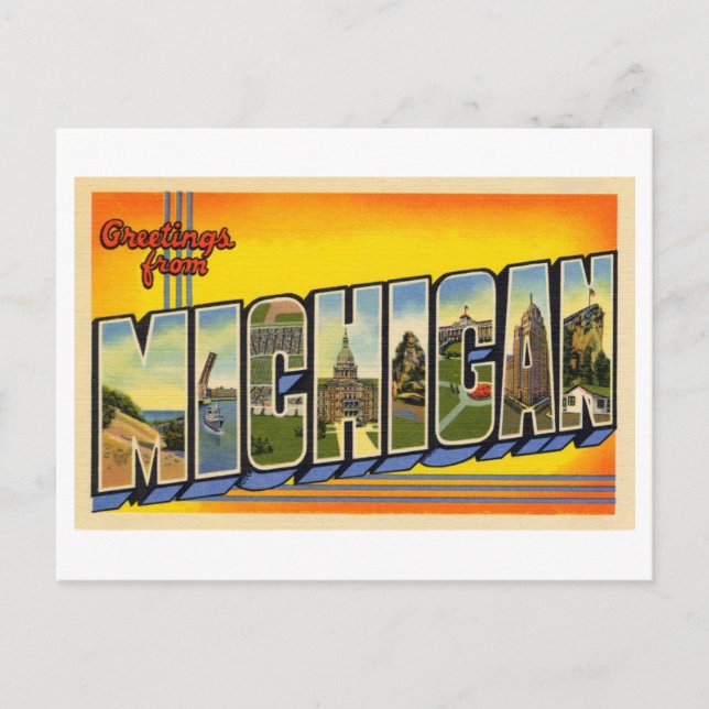 Postal Saludos antiguos de Michigan (Anverso)