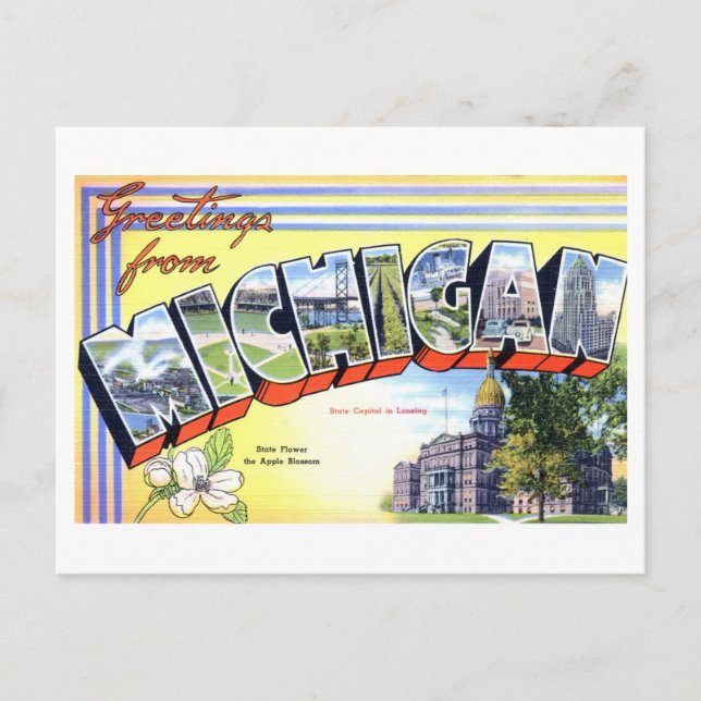 Postal Saludos antiguos de Michigan (Anverso)