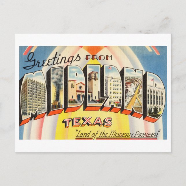 Postal Saludos antiguos de Midland, Texas (Anverso)