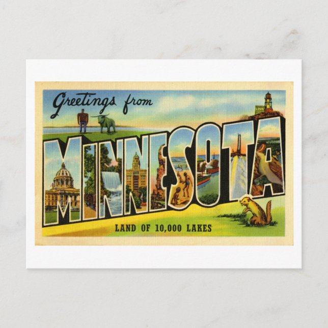 Postal Saludos antiguos de Minnesota (Anverso)
