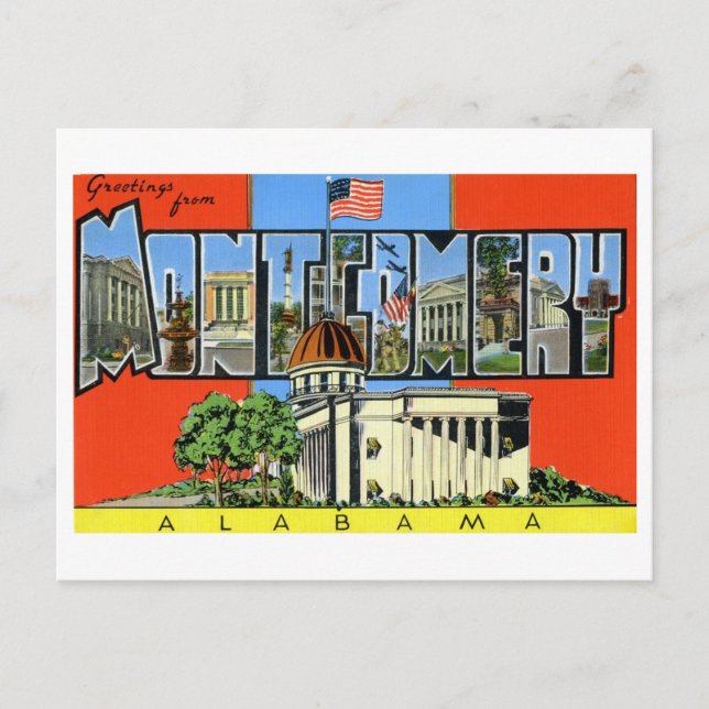 Postal Saludos antiguos de Montgomery, Alabama (Anverso)