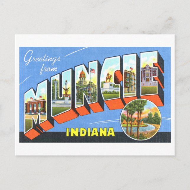 Postal Saludos antiguos de Muncie, Indiana (Anverso)