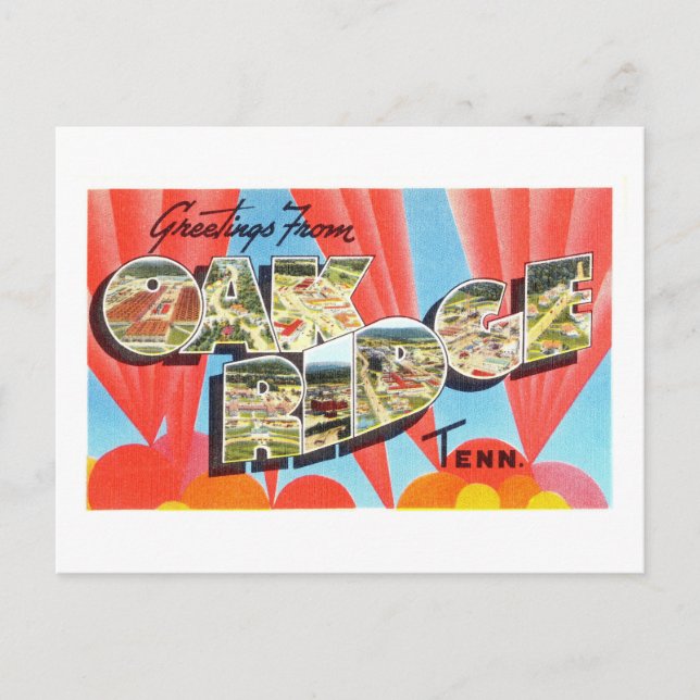 Postal Saludos antiguos de Oak Ridge, Tennessee (Anverso)