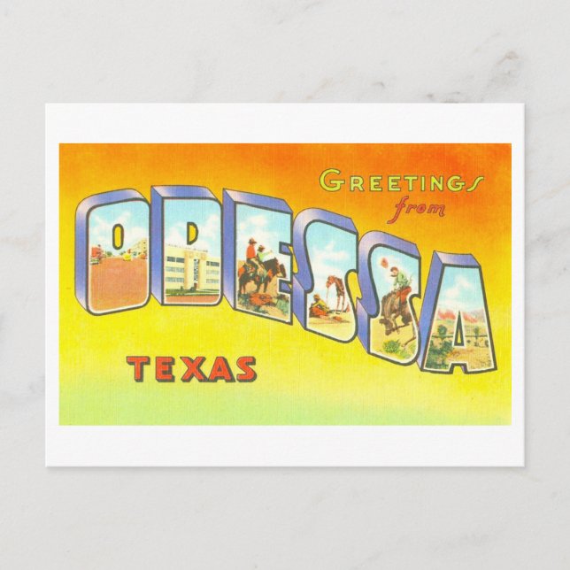 Postal Saludos Antiguos de Odessa, Texas, (Anverso)
