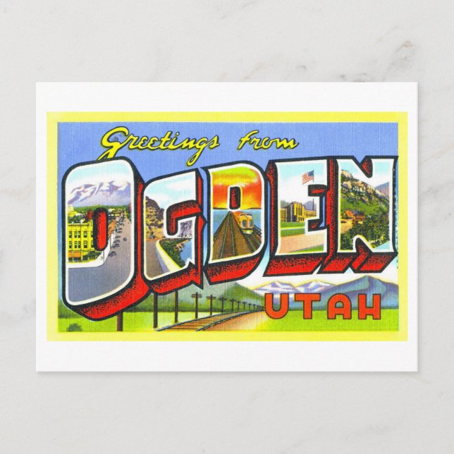 Postal Saludos Antiguos de Ogden, Utah, (Anverso)