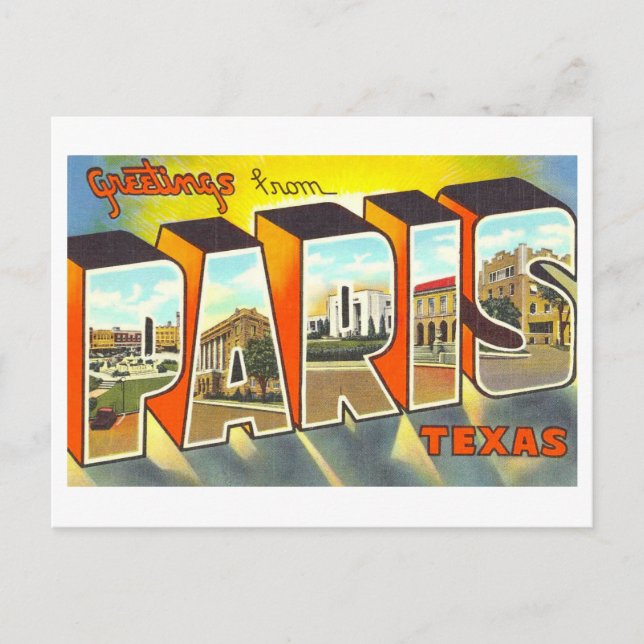 Postal Saludos antiguos de París, Texas, (Anverso)