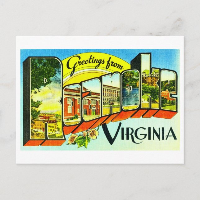 Postal Saludos antiguos de Roanoke, Virginia (Anverso)