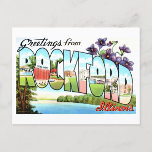Postal Saludos antiguos de Rockford, Illinois
