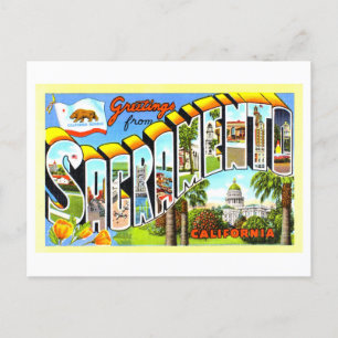 Postal Saludos antiguos de Sacramento, California,