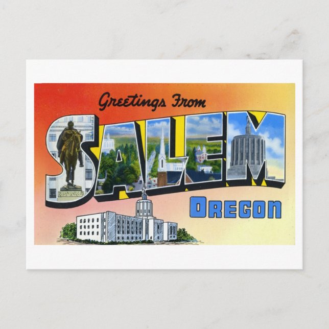 Postal Saludos antiguos de Salem, Oregón (Anverso)