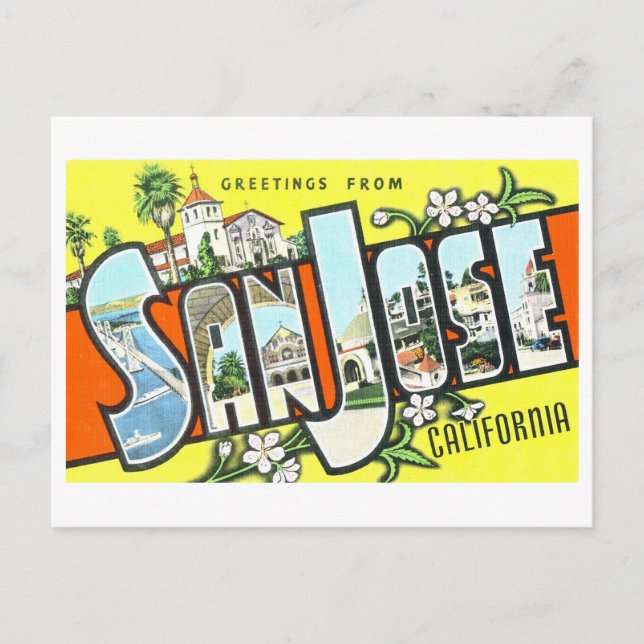 Postal Saludos antiguos de San José, California, (Anverso)