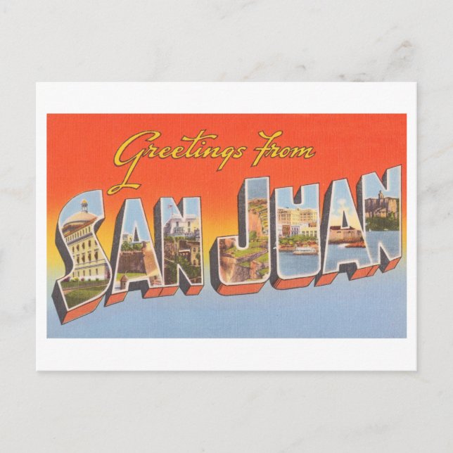 Postal Saludos antiguos de San Juan, Puerto Rico (Anverso)