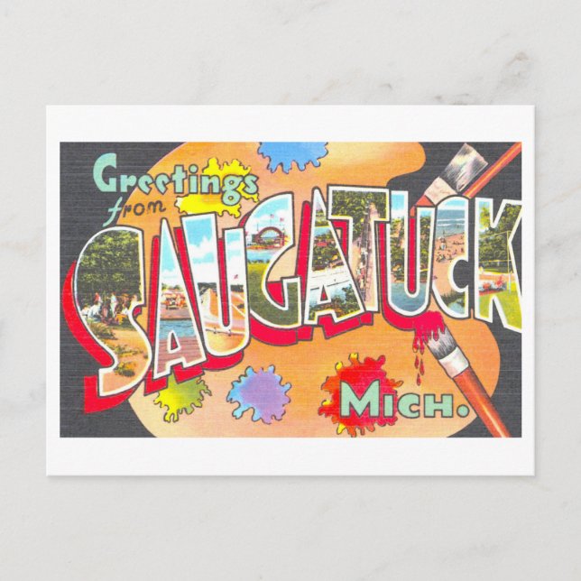 Postal Saludos antiguos de Saugatuck, Michigan, (Anverso)