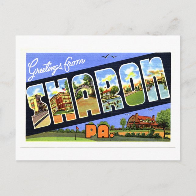 Postal Saludos antiguos de Sharon, Pensilvania, (Anverso)