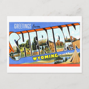 Postal Saludos antiguos de Sheridan, Wyoming,