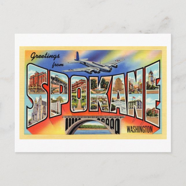 Postal Saludos antiguos de Spokane, Washington (Anverso)