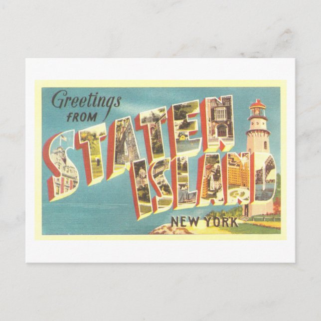 Postal Saludos antiguos de Staten Island, Nueva York (Anverso)
