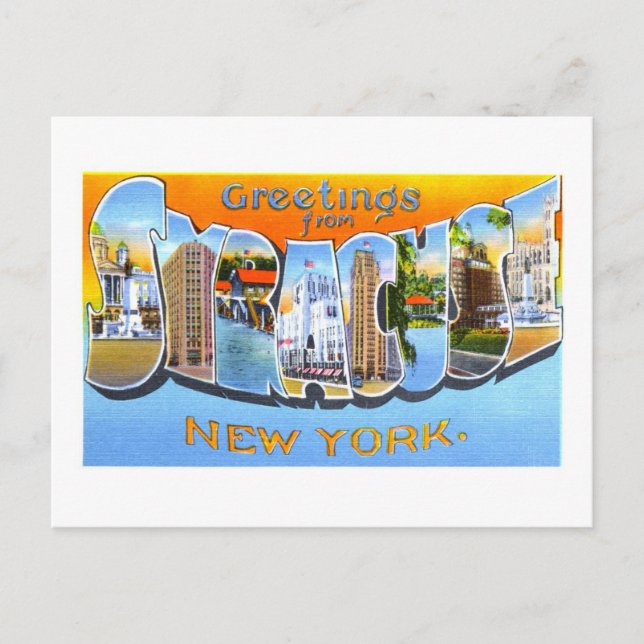 Postal Saludos antiguos de Syracuse, Nueva York, (Anverso)